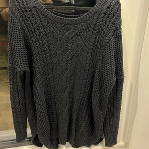 Black Oversized Cableknit Sweater - L